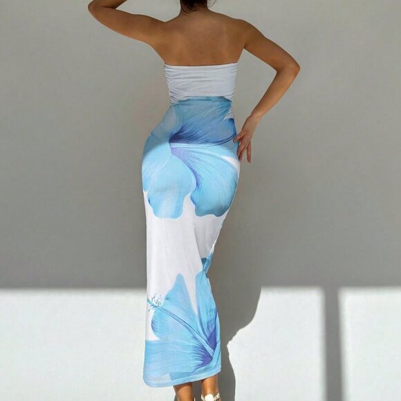 Blue Sexy Women's Romantic Date Night Strapless Bodycon Dress - Picture 4 of 5